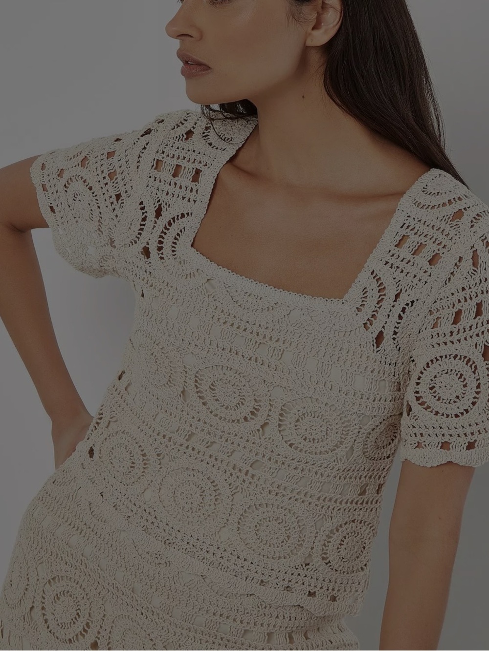 Crochet Knit Circles Set Top 37Orchard size XL , Kings Road skirt L Cream